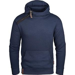 Grin&Bear Capuchontrui voor heren, hoodie met schuine halve rits, GEC435, Donkerblauw, XL
