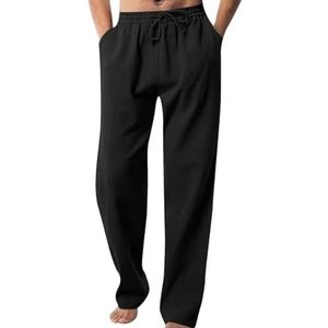 Heren Lente En Zomer Casual Broek Met Effen Kleur Gestreept Elastisch Losse Broek Modieuze Joggingbroek Heren Sweatbroek Heren Baggy M-3XL(Color:Noir,Size:XXL)