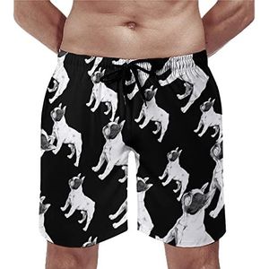 Witte Franse Bulldog Zwembroek voor heren, casual strandshorts met compressievoering, sneldrogende badmode met zakken XL