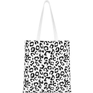 Zwarte Leopard Print 12ann Herbruikbare Canvas Tote Voor Winkelen Strand Moederdag Gift Bag, Zwart, Eén maat