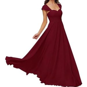 WSEYU Chiffon bruidsmeisjesjurk voor bruiloft met zakken, avondgalajurken ruches cocktailjurk grote maten, Bordeaux, 32