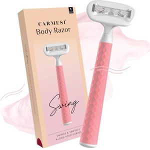 Carmesi Body Razor Swing | Schommels en zwenkingen langs je rondingen | Vochtlint met Aloë Vera & Vit E, 2-weg draaibaar, uniek handvat met diamanttextuur | Roze passie | 1 scheermes