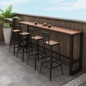 Moderne schraag-tafel, rechthoekige outdoor bartafel, houten balkontafel voor leuningen, boerderij, pub, hoogte, tafel, terrastafel, houten aanrechthoogte, tafel voor keuken, koffieshow (maat: 180 cm,