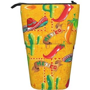 Nbtghga Cactus Hoed En Chili Peper Print Potlood Telescopische Klassieke Kunsten Stand Up Potlood Case Organizer Potlood Houder Make-up Tas Gift, Zwart, Eén maat