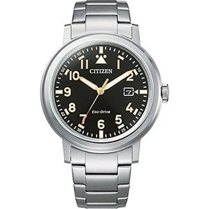 Citizen heren analoog eco-drive horloge, zilver/zwart, Armband