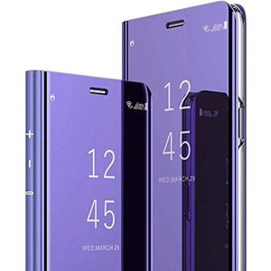 Clear View Cover Case for Samsung Galaxy S9 Plus Standing Flip Folding Kickstand Case with Full Screen ProtectionShockproof Electroplate Plating Mirror Holder Smart Bumper Case-Purple