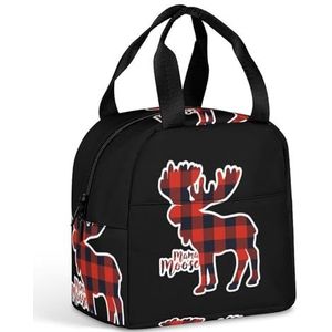 Mama Moose Rode Geruite Lunchbox voor Vrouwen Mannen Geïsoleerde Lunch Tas Herbruikbare Lunch Tote Tas Lunch Container