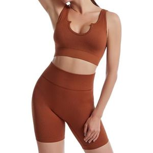 Elastische Fashion Workout 2-delige Geribbelde Crop Top Duurzaam Eenvoudige Sneldrogende Set Outfit Ademend Shorts Yoga, Medium, Chinlon, geen edelsteen