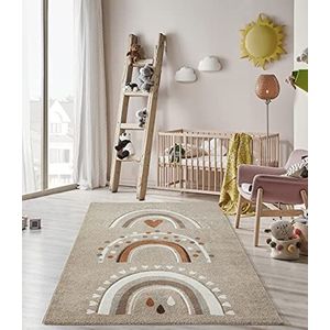 the carpet Monde Kids Modern zacht kindertapijt, zachte pool, onderhoudsarm, kleurecht, levendige kleuren, regenboogpatroon, beige, 120 x 170 cm