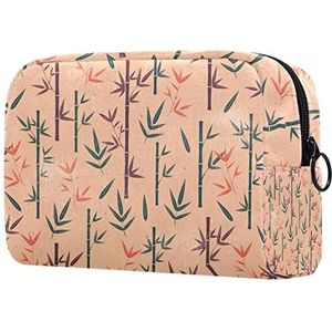 Vintage Bamboe Groen Paars Oranje Print Reizen Cosmetische Tas voor Vrouwen en Meisjes, Kleine Make-up Tas Rits Pouch Toiletry Organizer, Meerkleurig, 18.5x7.5x13cm/7.3x3x5.1in, Mode