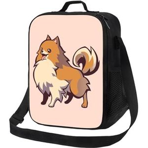 FZGGWYHL Cartoon Pommeren Hond Gedrukt Schouder Tote Bento Bag Herbruikbare Lunch Bag