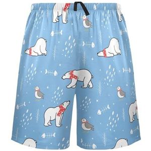LI ZHI XIN Herenpyjamabroek, korte pyjamabroek, zomer casual shorts, elastische taille met trekkoord, rechte buis losse pasvorm met 2 zakken, S-XXL ijsbeer vogelpatroon, Meerkleurig, S