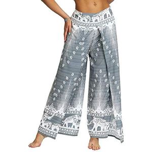 FANSU Boheemse broek voor dames, split, losse bloemen, baggy, harembroek, yoga-print, hoge taille, broek voor pilates culottes rok