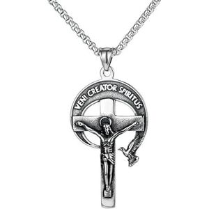 hangermannen hangerkettingen for dames Vintage Jesus Cross Hanger Kettingen Schedel Vogel Roestvrij Stalen Ketting for Mannen Jongen Religieuze Sieraden (Color : A)