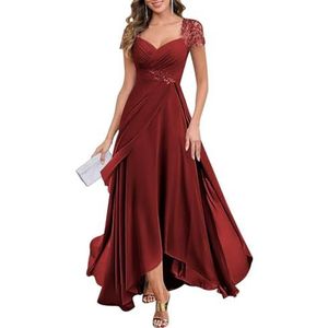KIYNE Damesjurk met kapmouwen en V-hals, chiffon, moeder van de bruid, lange geplooide ruches formele avondjurk, Bordeaux, 32