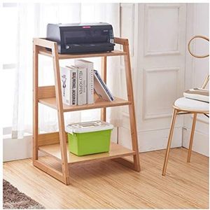 Staande boekenkast 3 tier plank boekenplank natuurlijke bamboe accessoire opslag plank printer stand trapezoïdaal bloem plant frame, 51 cm × 45 cm × 80.5cm Desktop boekenkast(B)