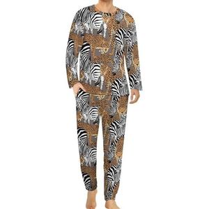 Wild Jaguars And Zebra's pyjamaset voor heren, loungewear met lange mouwen, bovendeel en onderkant, 2-delig