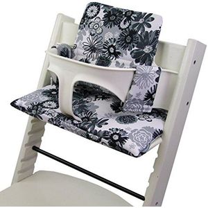 Bambiniwelt Vervangende overtrek, zitkussen, kussenset, stoelverkleiner, compatibel met Stokke Tripp Trapp voor hoge stoel, kinderstoel, design (wit, zwart, grijs, bloemen)