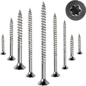 Spaanplaatschroeven Torx houtschroeven RVS schroeven VA V2A schroeven Set spaanplaatschroeven verzonken kopschroeven gedeeltelijke schroefdraad universele schroeven A2 6 x 130 mm 50 stuks TX25 Stahlia