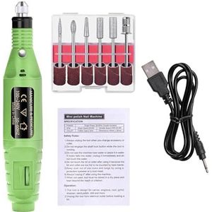 Nagelschuurmachine Set Elektrische nagelboormachine Slijpapparatuur Frees for manicure pedicure Sterke polijstgereedschappen(Green)