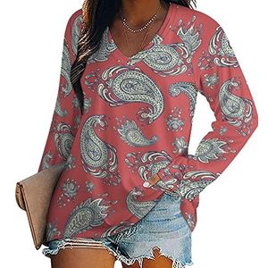 Retro Paisley Nieuwigheid Dames Blouse Tops V-hals Tshirt Voor Legging Lange Mouw Casual Trui