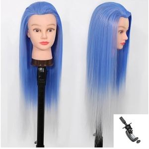 Mannequinhoofdmodel met lang synthetisch haar, mannequinhoofdstylinghoofd for kappersopleiding, poppenhoofd for vlechtoefeningen(Mixed Colors 7)