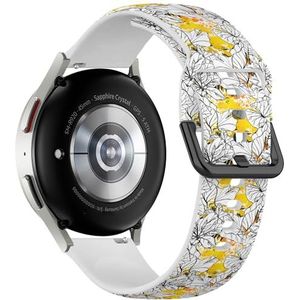 Sportieve zachte band compatibel met Samsung Galaxy Watch 6 / Classic, Galaxy Watch 5 / PRO, Galaxy Watch 4 Classic (bloemen zwart wit geel) siliconen armband accessoire