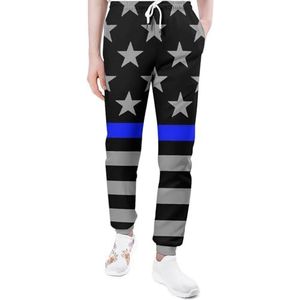 Dunne Blauwe Lijn Amerikaanse Vlag Mannen Joggingbroek Casual Joggers Broek Atletische Lounge Broek Met Zakken Voor Vrouwen