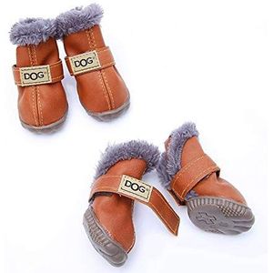 Zhexundian Fashion Dogs Winter Snow Boots, leer hond schoenen for Chihuahua, waterdichte Anti Slip Pet schoenen for kleine honden, 5 maten, 4 stuks/set (Color : Coffee, Size : SIZE 3)