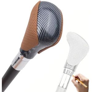 Wandelstok voor Revalidatietraining voor Ouderen, Unisex Zwartbruine Koolstofvezeltextuur Versnellingshendel Aluminiumlegering Trekkingstok, Dubbele Sectie Britse Stijl Rollenspelstok