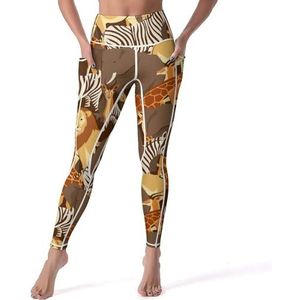 Afrikaanse Dieren Leeuw Olifant Giraffe Vrouwen Yoga Broek Hoge Taille Leggings Buikcontrole Workout Running Leggings M
