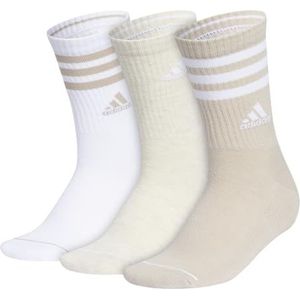 adidas Women's 3-Stripe Crew Socks (3-Pair) with Arch Compression, Wonder Beige/White/Alumina Heather, Medium