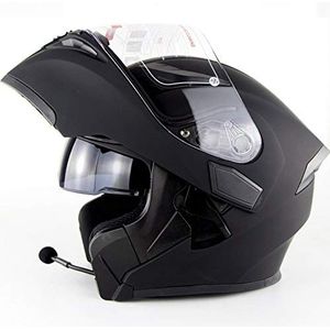 Motorhelm Met Bluetooth-Headset, Anticondens Dubbelvizierhelm, Crosshelm Met Ingebouwde Microfoon Voor Automatische Respons ECE-Certificering H,XXL(61-62cm)