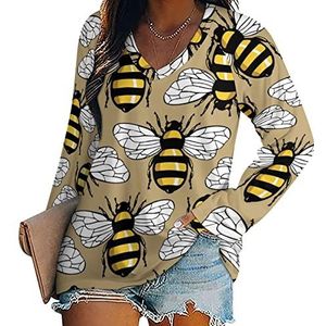 Bijen honing patroon nieuwigheid vrouwen blouse tops V-hals tuniek t-shirt voor legging lange mouw casual trui