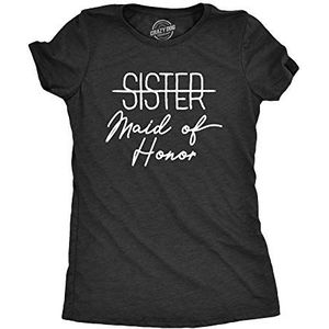 Womens Sister Maid Of Honor T shirt Funny Wedding Bridesmaid Bachelorette Tee (Heather Black) - XL