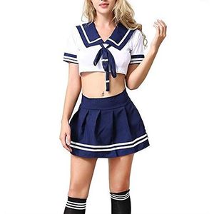 Cosplay Lingerie Sexy Matroos Kostuum Ondeugende Anime Bikini Kawaii Roze Beha Panty Set Lolita Ondergoed Japanse Mini Rok, Blauw, XL