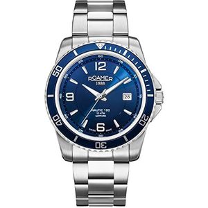 Roamer Herenhorloge analoog kwarts Nautic 100 862844 roestvrij staal, zilver/blauw/blauw - 862844 41 45 20, armband