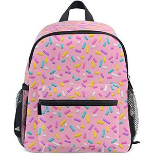 RXYY Kids Rugzakken Roze Donut Glaze Patroon Schouder Reizen Peuter Voorschoolse School Tas Casual Rugzak met Borstriem voor Meisjes Jongens