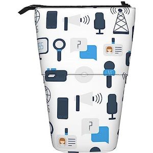 Press TV Nieuws Etui Telescopische Make-up Tas Pop Up Office Organizer Box Staande Pen Houder Cosmetica Tas Met Ritssluiting, Zwart, Eén maat