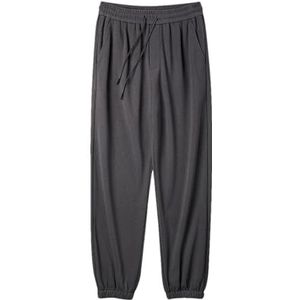 Dvbfufv Mannen Lente Effen Kleur Wafel Broek Mannen Joggingbroek Rechte Broek Casual Broek Plus Size Losse Broek, Zwart, L