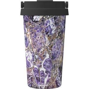 FRGMNT Marmeren paarse print thermische koffiemok,reizen geïsoleerde deksel roestvrijstalen beker voor thuiskantoor buiten
