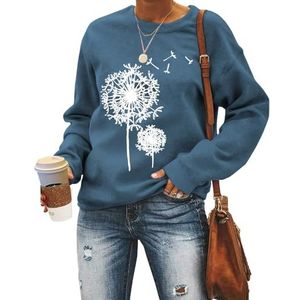 MLZHAN Paardebloem Print Vrouwen Sweatshirt Herfst Winter Ronde hals Lange Mouw Shirt Paardebloemen Truien Sweatshirts Jas Tops, Blauw 2, S