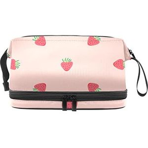 Dubbele Laag Cosmetische Tas Mini Aardbei Draagbare Make-up Tas Reizen Organizer Pouch voor Vrouwen Meisjes Toiletartikelen Tassen, Meerkleurig, 27x15x14 cm/10.6x5.9x5.5 in, Make-up zakje