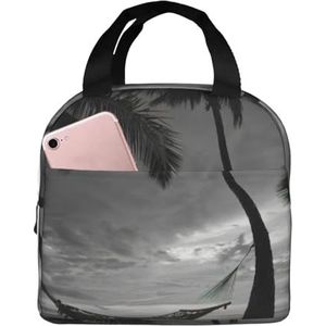 EdWal Zwart-wit strandprint herbruikbare lunchtas voor dames en heren, eenvoudige draagtas voor volwassenen, lunchtas, koeltas voor werk, picknick, reizen