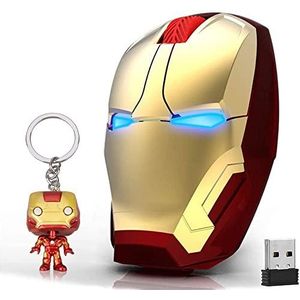 Iron Man draadloze muis 2,4 G full-size draadloze optische muizen met nano USB-ontvanger, 3 instelbare dpi-niveaus, 3 knoppen voor notebook, pc, laptop, computer, MacBook (goud)