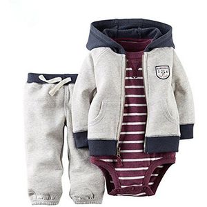 Baby outfits en kledingsets 0-24 maanden 3-delige Jack met lange mouwen en capuchon + rompertjes + broek