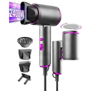 Ionische Föhn, ARHHN 2400W - Professionele Salon Haardroger, 110.000 omw/min, met Diffusor & Borstelkam voor vrouwen, Sneldrogend, Opvouwbaar, Koude Luchtmodus - Voor Krullen/Dik Haar/Reis