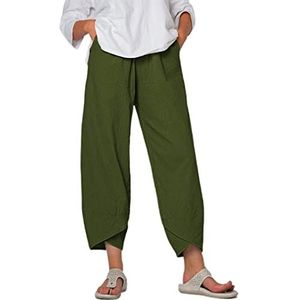 Capri-broek for dames, katoen, linnen, wijde pijpen, capri's, dames, zomer, groot formaat, hoge taille, palazzo-broek (Color : GREEN, Size : L)