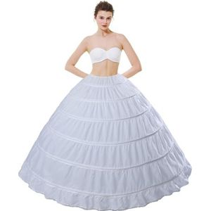 BEAUTELICATE Petticoat,onderrok, crinoline, volledige A-lijn, 6 banden, vloerlengte, bruidsjurk, rok, 9 kleuren, wit, one size