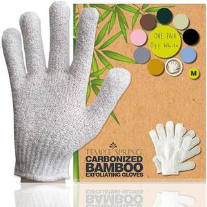 Temple Spring Exfoliërende Handschoenen - Bamboe Douchehandschoenen - Bad- en Lichaamsexfoliatie Mitts - Verwijdert Ingegroeide Haren en Dode Huid -Natuurlijke Microvezel Badhandschoenen- OFF-WHITE